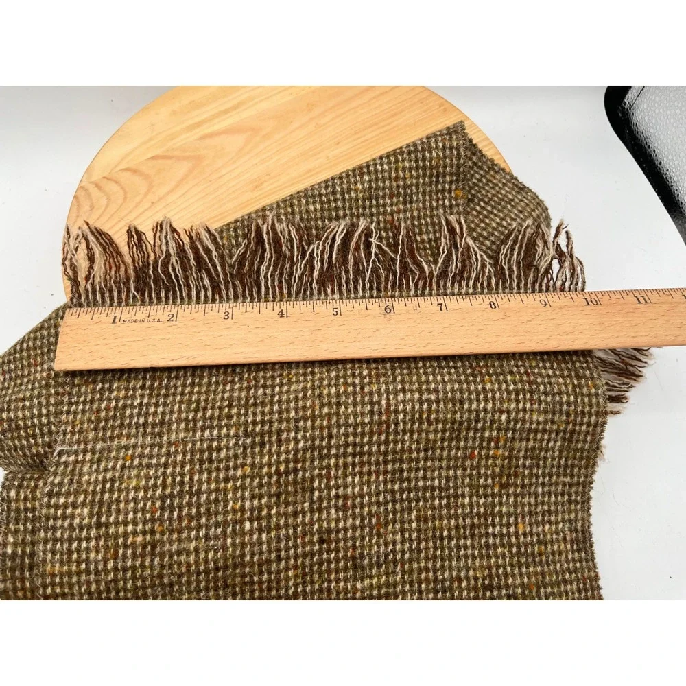 Magee Tweed Scarf Handwoven Donegal Ireland Green Brown Wool Fringed K Boyle